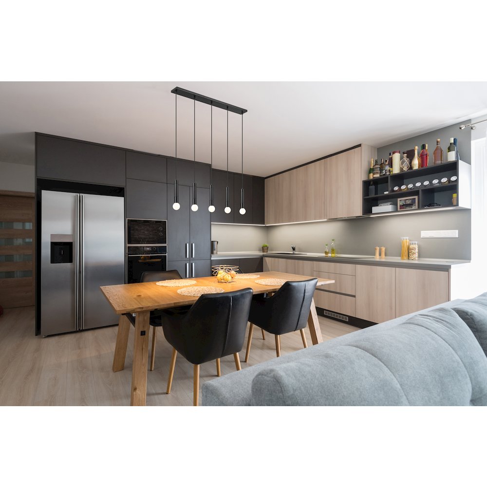 Z-Lite Stari 5 Light Linear Chandelier in Matte Black color, Steel frame. Picture 6