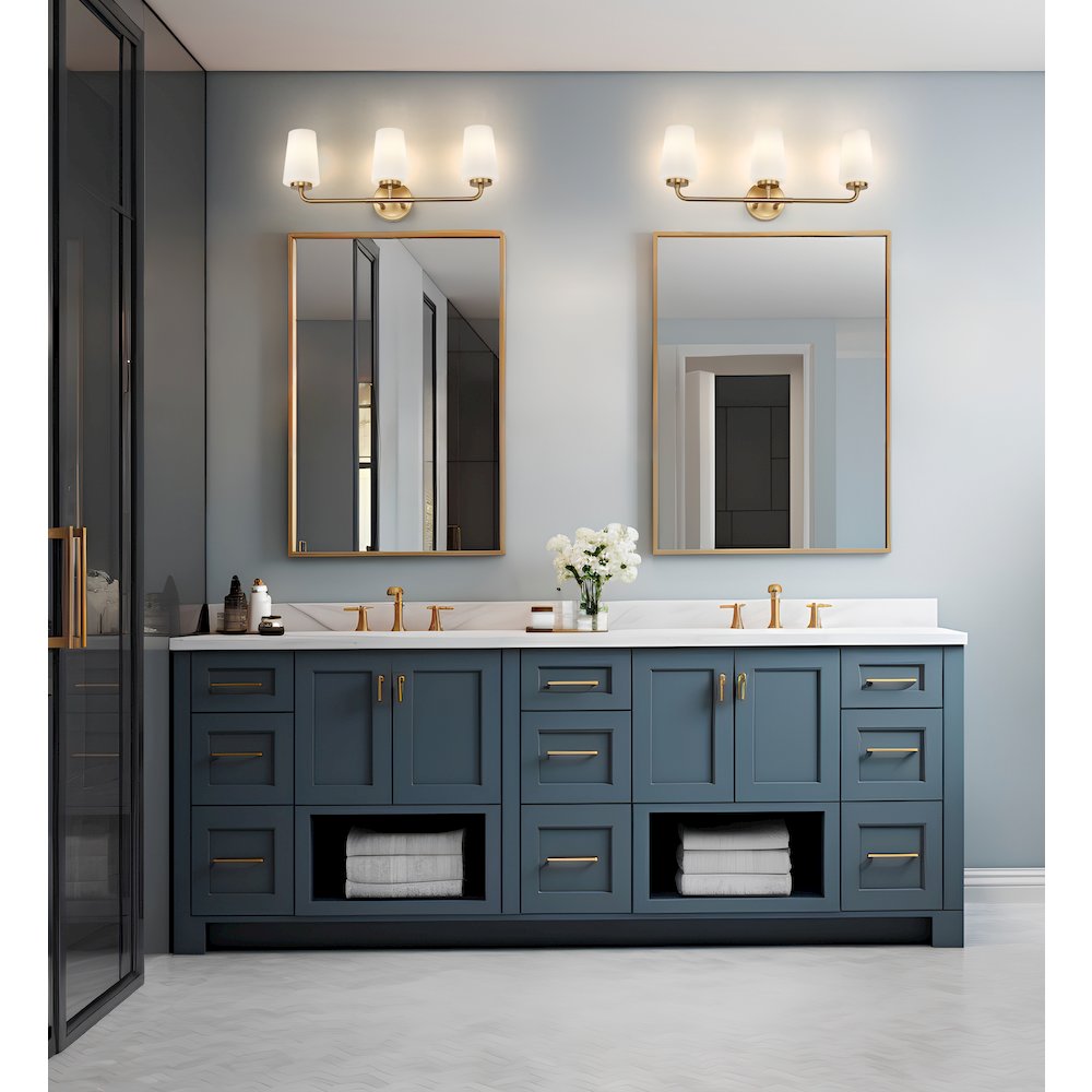 Z-Lite Montford 3 Light Vanity in Modern Gold color, Steel frame. Picture 6