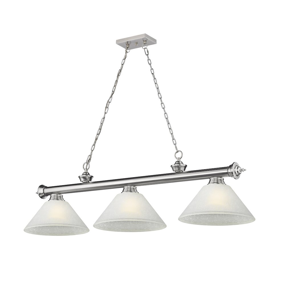 Z-Lite Cordon 3 Light Billiard, Steel Frame, White Linen Shade Color. Picture 1
