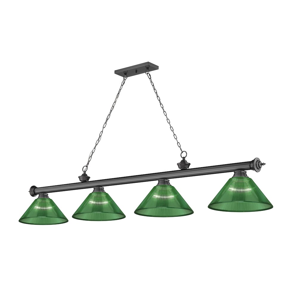 Z-Lite Cordon 4 Light Billiard, Steel Frame, Green Shade Color. Picture 1