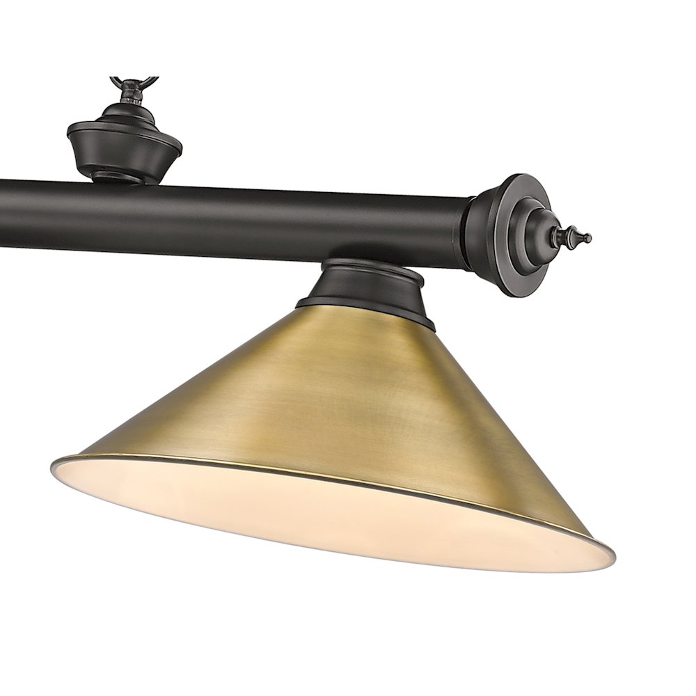 Z-Lite Cordon 3 Light Billiard, Steel Frame, Rubbed Brass Shade Color. Picture 4