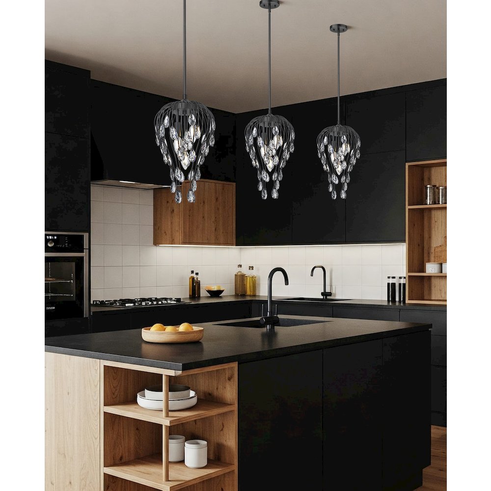 Z-Lite 3 Light Pendant, Matte Black. Picture 5