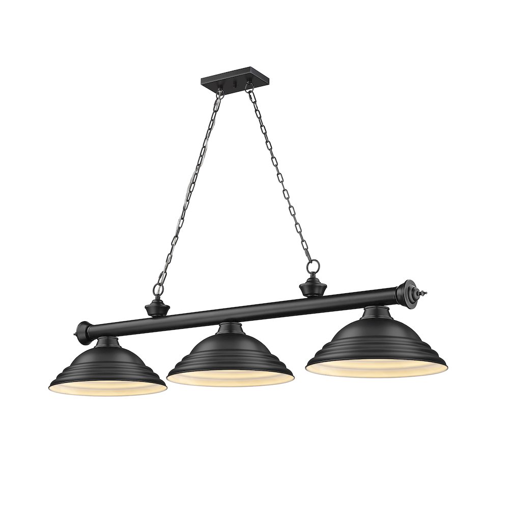 Z-Lite Cordon 3 Light Billiard, Steel Frame, Matte Black Shade Color. Picture 1