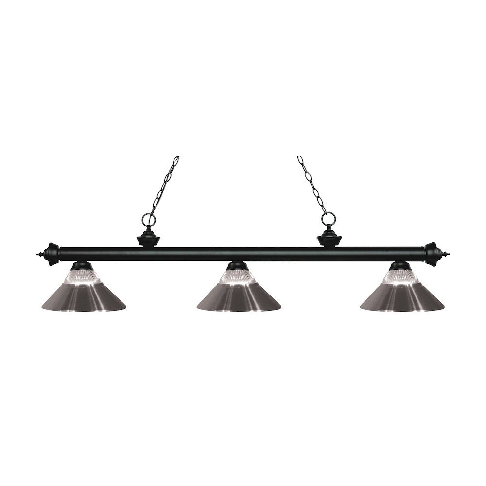 Z-Lite Riviera 3 Light Billiard, Clear Ribbed + Brushed Nickel Shade Color. Picture 1