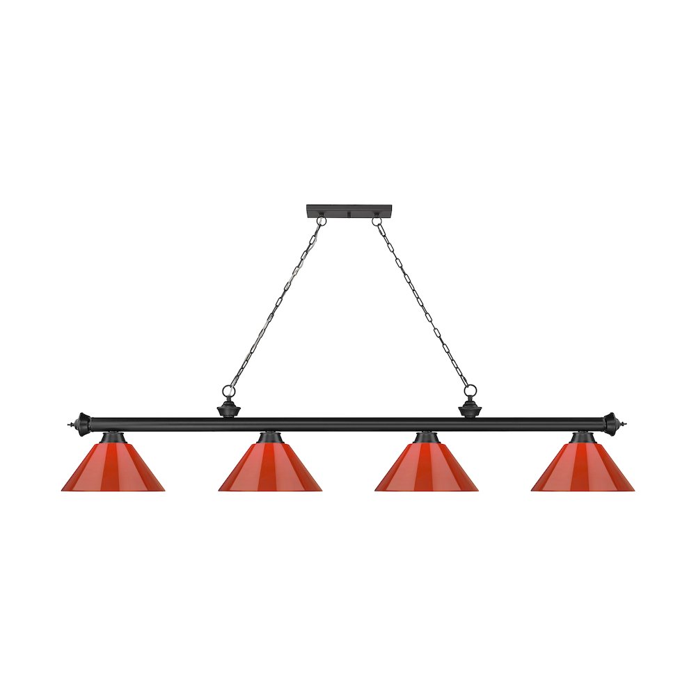 Z-Lite Cordon 4 Light Billiard, Steel Frame, Red Shade Color. Picture 2