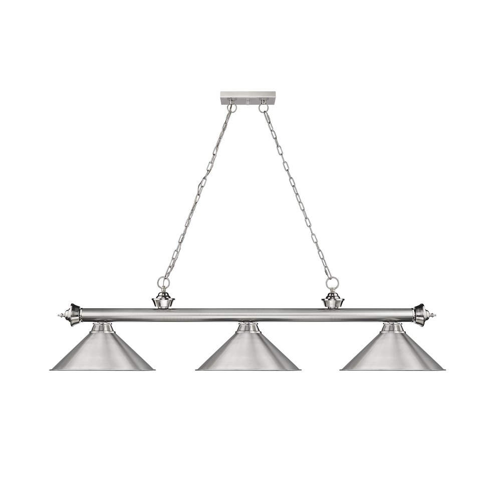Z-Lite Cordon 3 Light Billiard, Steel Frame, Brushed Nickel Shade Color. Picture 2