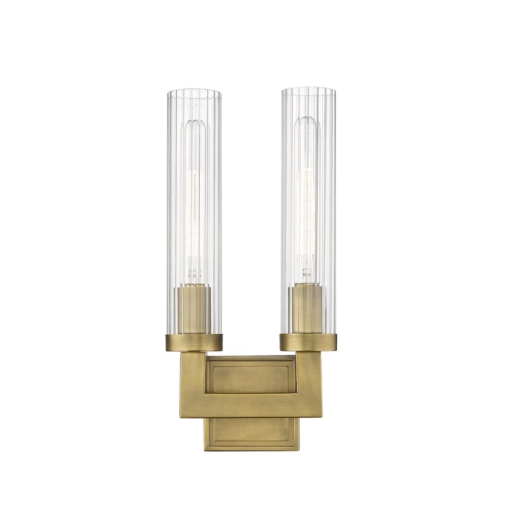 Z-Lite Beau 2 Light Wall Sconce in Rubbed Brass Frame Finish. Picture 2