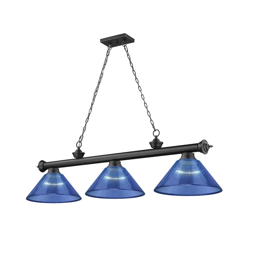 Z-Lite Cordon 3 Light Billiard, Steel Frame, Dark Blue Shade Color. Picture 1
