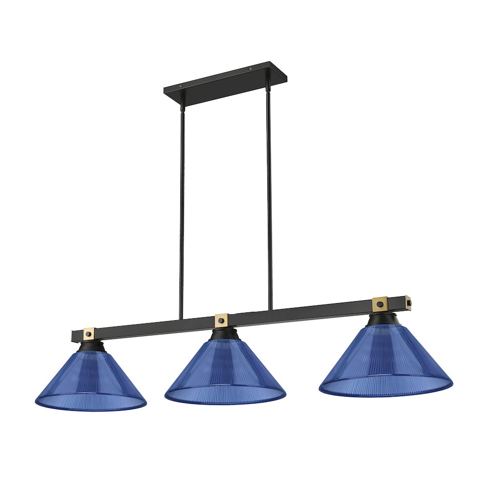 Z-Lite Bronte 3 Light Billiard, Steel Frame, Dark Blue Shade Color. Picture 5