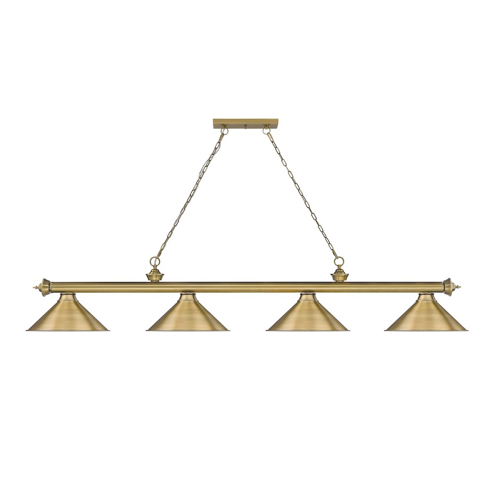 Z-Lite Cordon 4 Light Billiard, Steel Frame, Rubbed Brass Shade Color. Picture 2