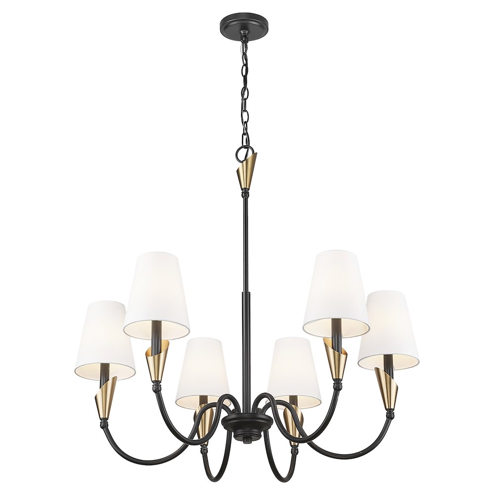 Z-Lite Claudelle 6 Light Chandelier in Matte Black + Modern Gold color. Picture 3