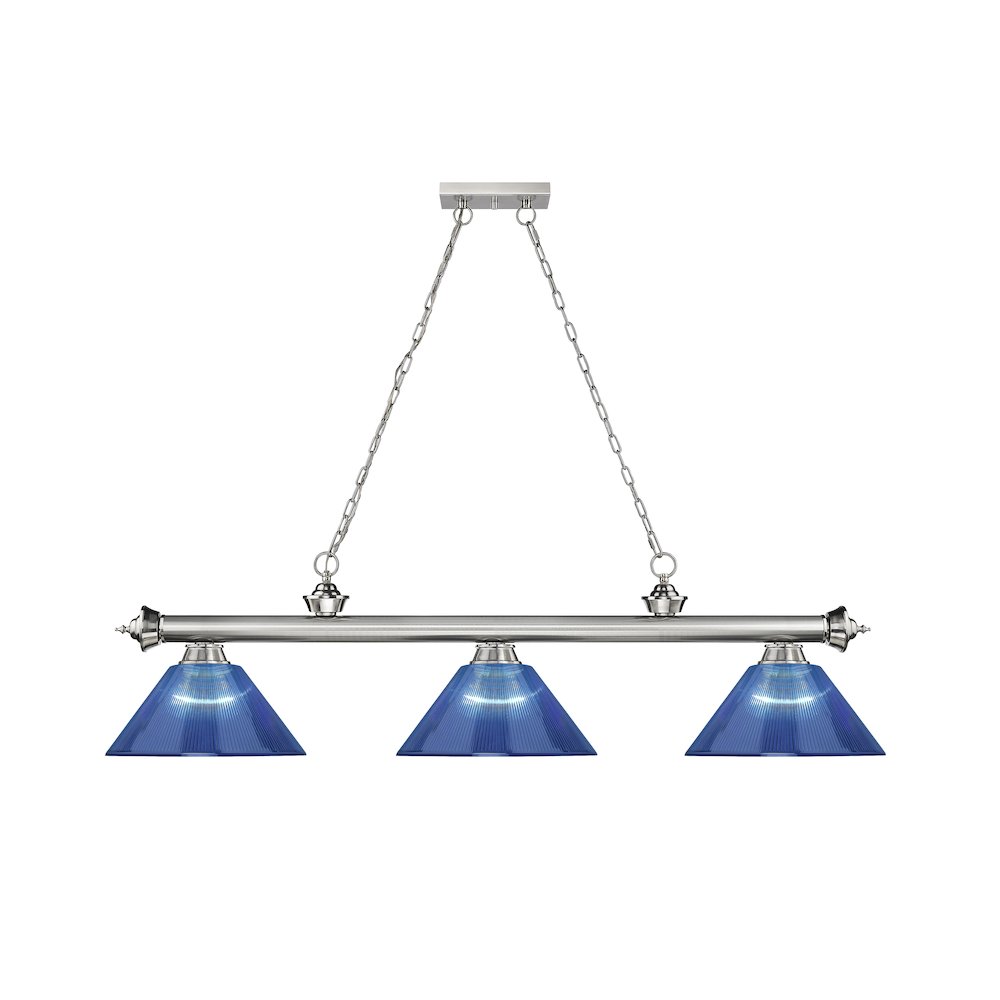 Z-Lite Cordon 3 Light Billiard, Steel Frame, Dark Blue Shade Color. Picture 2