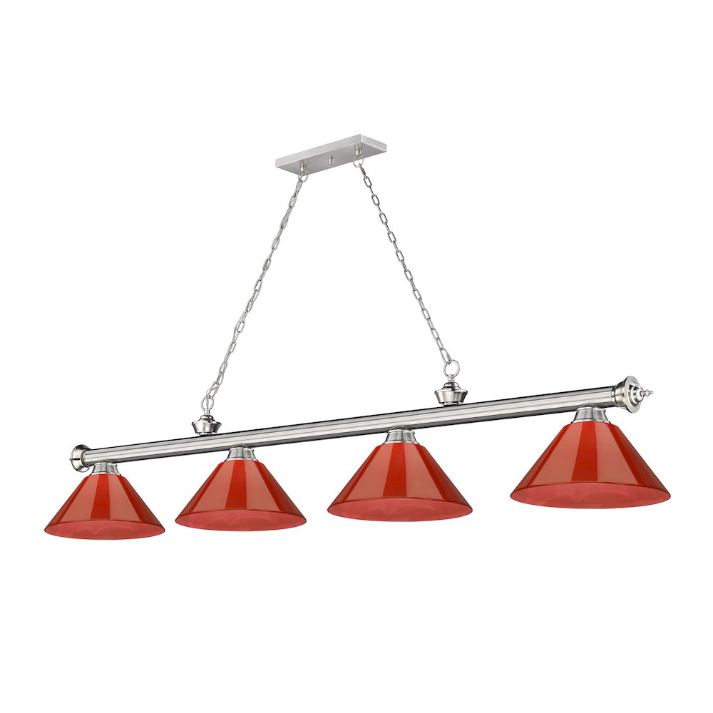 Z-Lite Cordon 4 Light Billiard, Steel Frame, Red Shade Color. Picture 1