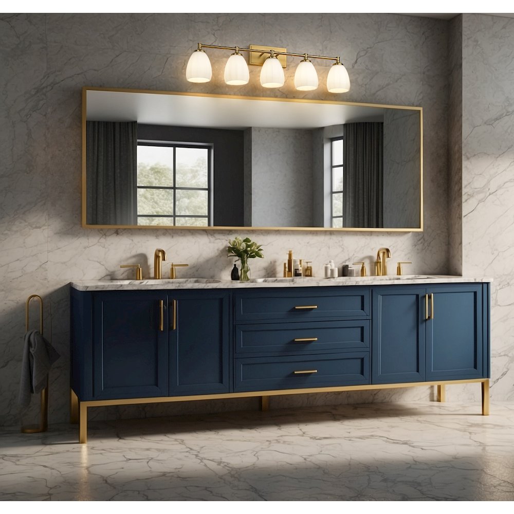 Z-Lite Oren 5 Light Vanity in Modern Gold color, Steel frame. Picture 6