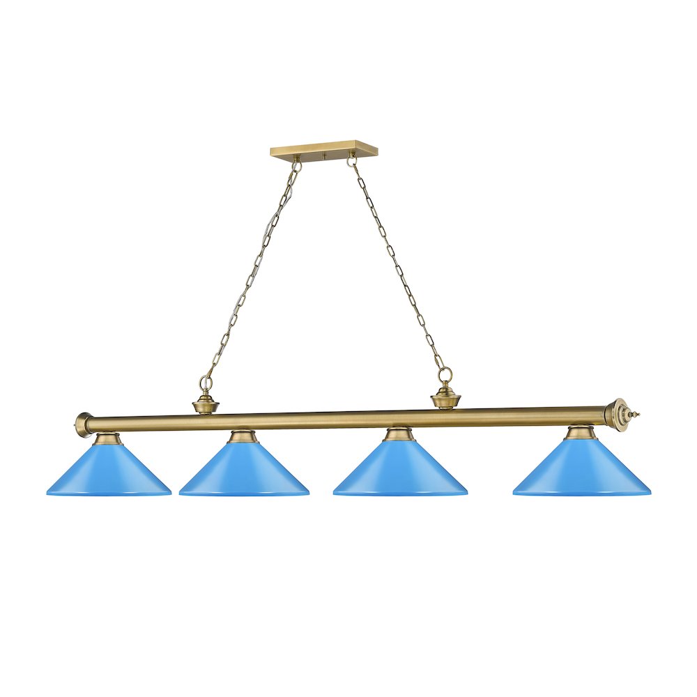 Z-Lite Cordon 4 Light Billiard, Steel Frame, Electric Blue Shade Color. Picture 3
