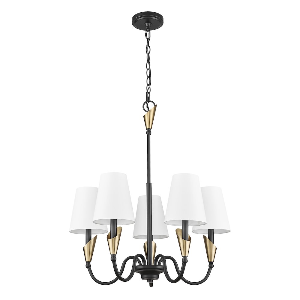 Z-Lite Claudelle 5 Light Chandelier in Matte Black + Modern Gold color. Picture 5
