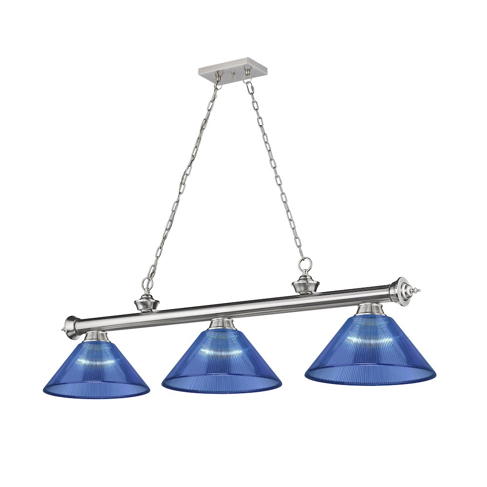 Z-Lite Cordon 3 Light Billiard, Steel Frame, Dark Blue Shade Color. Picture 1