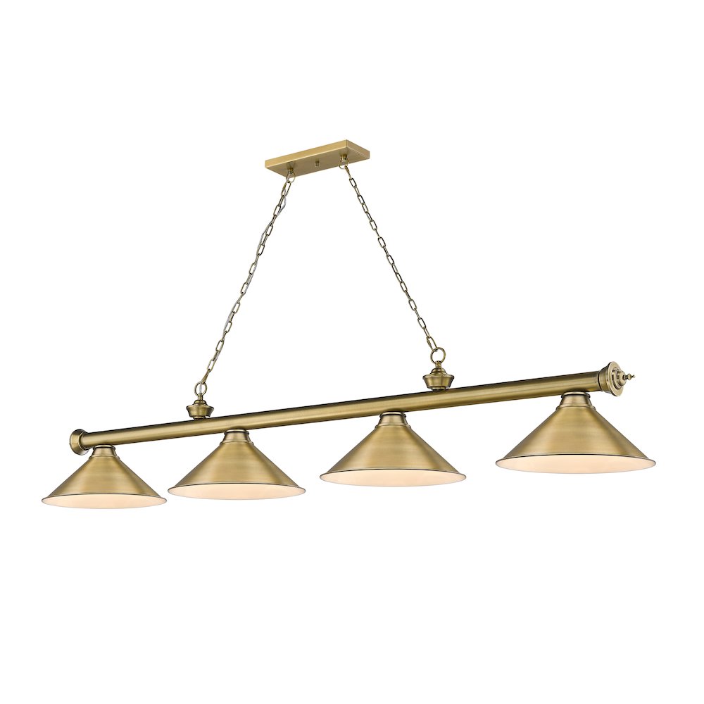 Z-Lite Cordon 4 Light Billiard, Steel Frame, Rubbed Brass Shade Color. Picture 1