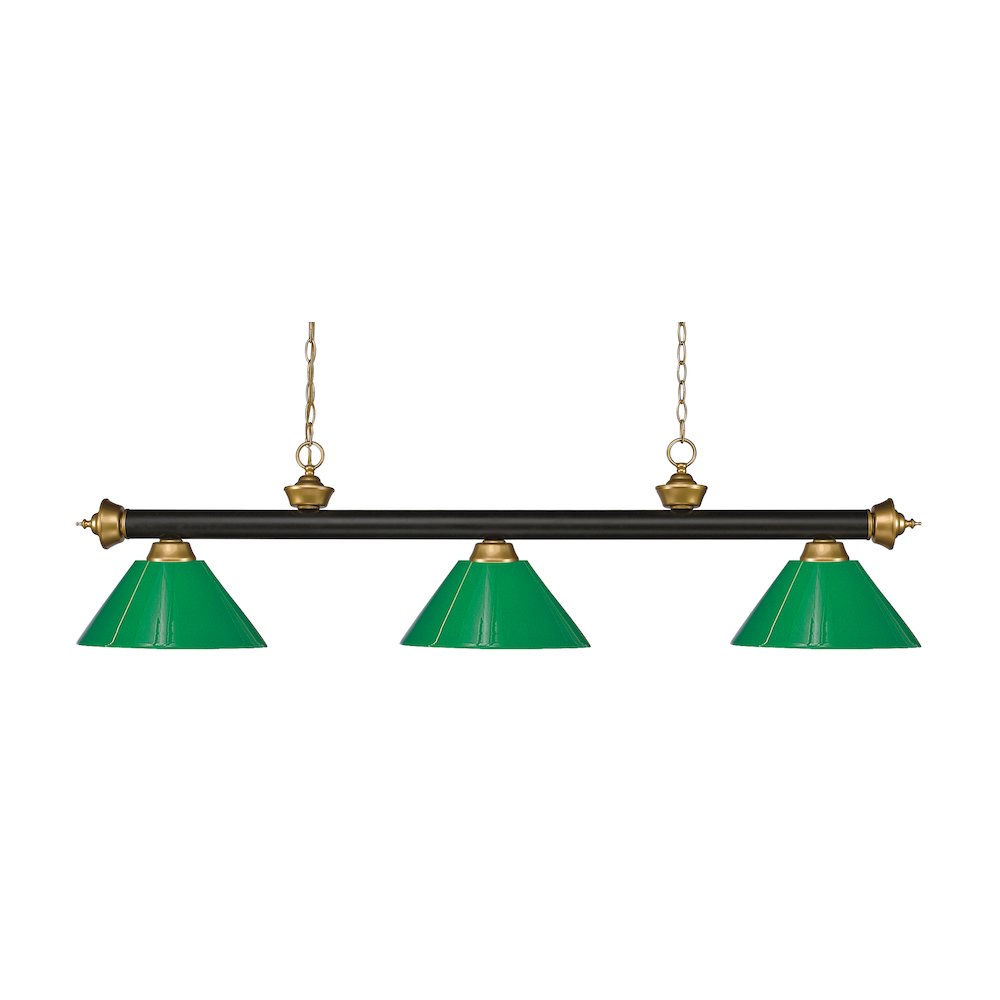 Z-Lite Riviera 3 Light Billiard, Steel Frame, Green Shade Color. Picture 1