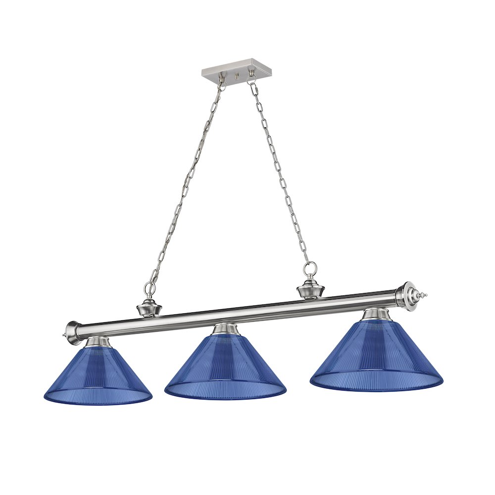 Z-Lite Cordon 3 Light Billiard, Steel Frame, Dark Blue Shade Color. Picture 5