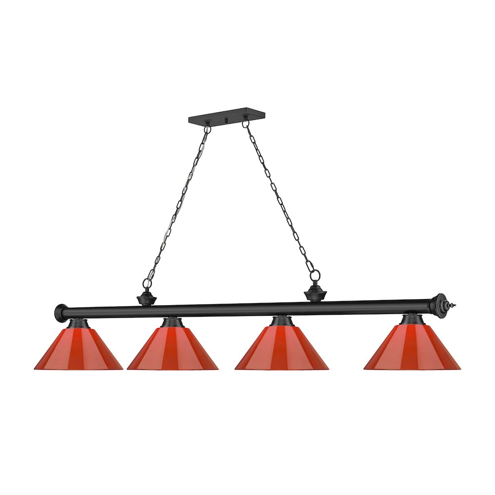 Z-Lite Cordon 4 Light Billiard, Steel Frame, Red Shade Color. Picture 3