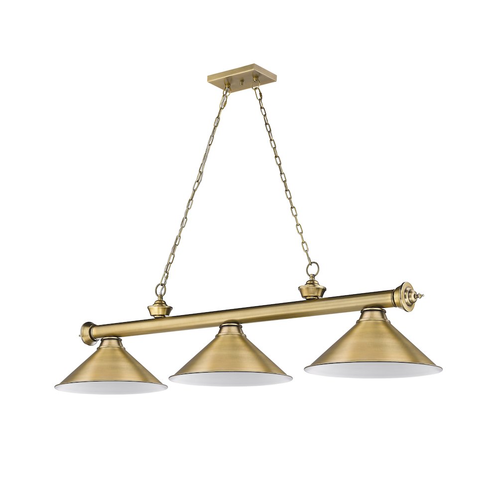 Z-Lite Cordon 3 Light Billiard, Steel Frame, Rubbed Brass Shade Color. Picture 5