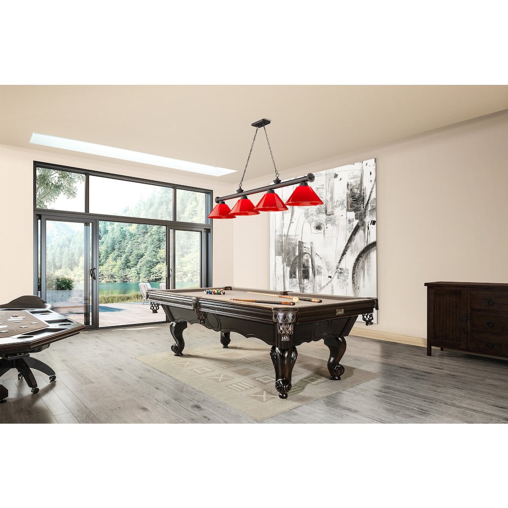 Z-Lite Cordon 4 Light Billiard, Steel Frame, Red Shade Color. Picture 6