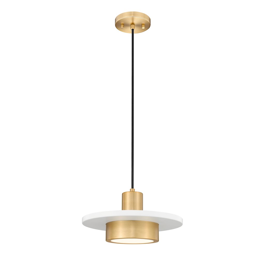 Z-Lite 1 Light Pendant, Matte White + Modern Gold. Picture 1