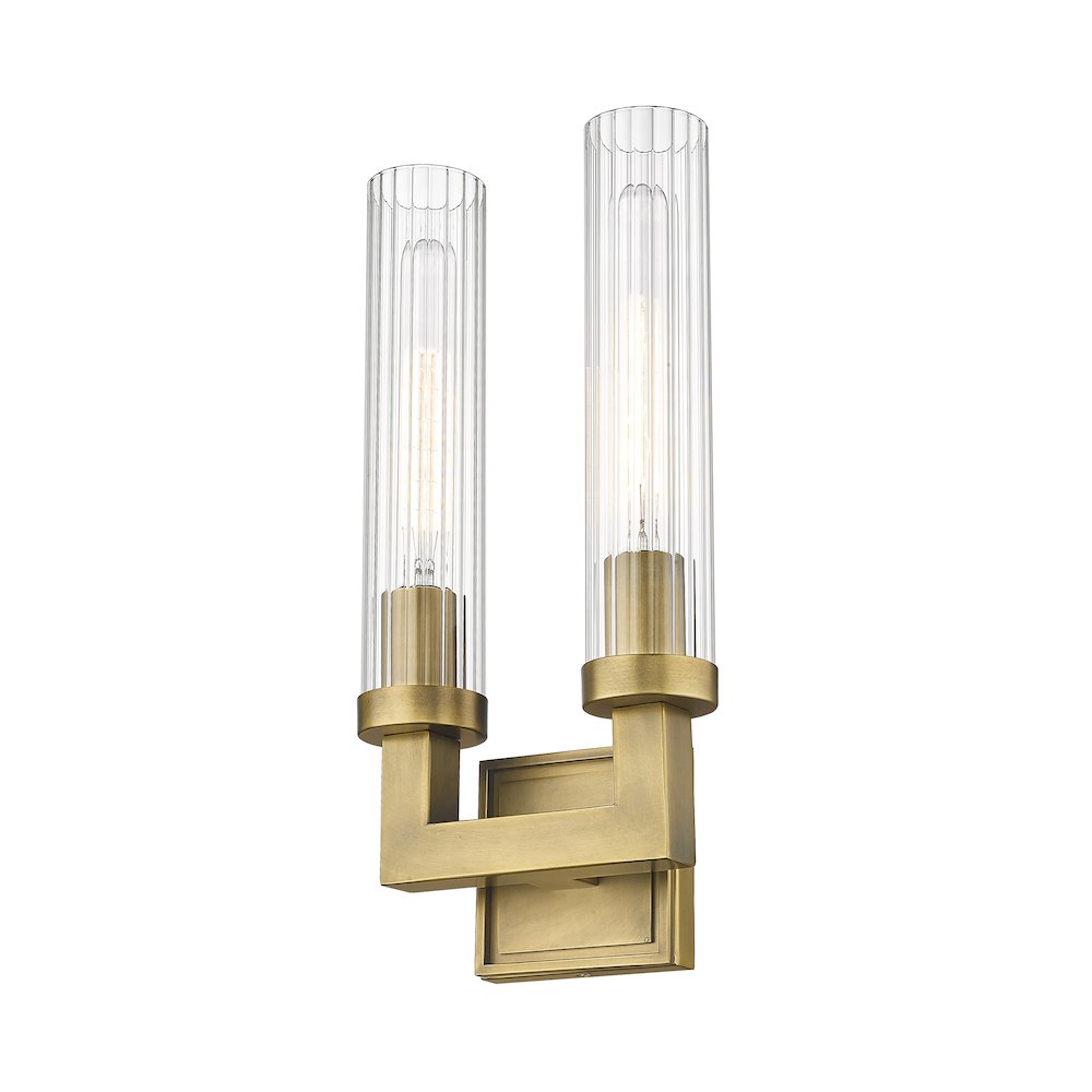 Z-Lite Beau 2 Light Wall Sconce in Rubbed Brass Frame Finish. Picture 3