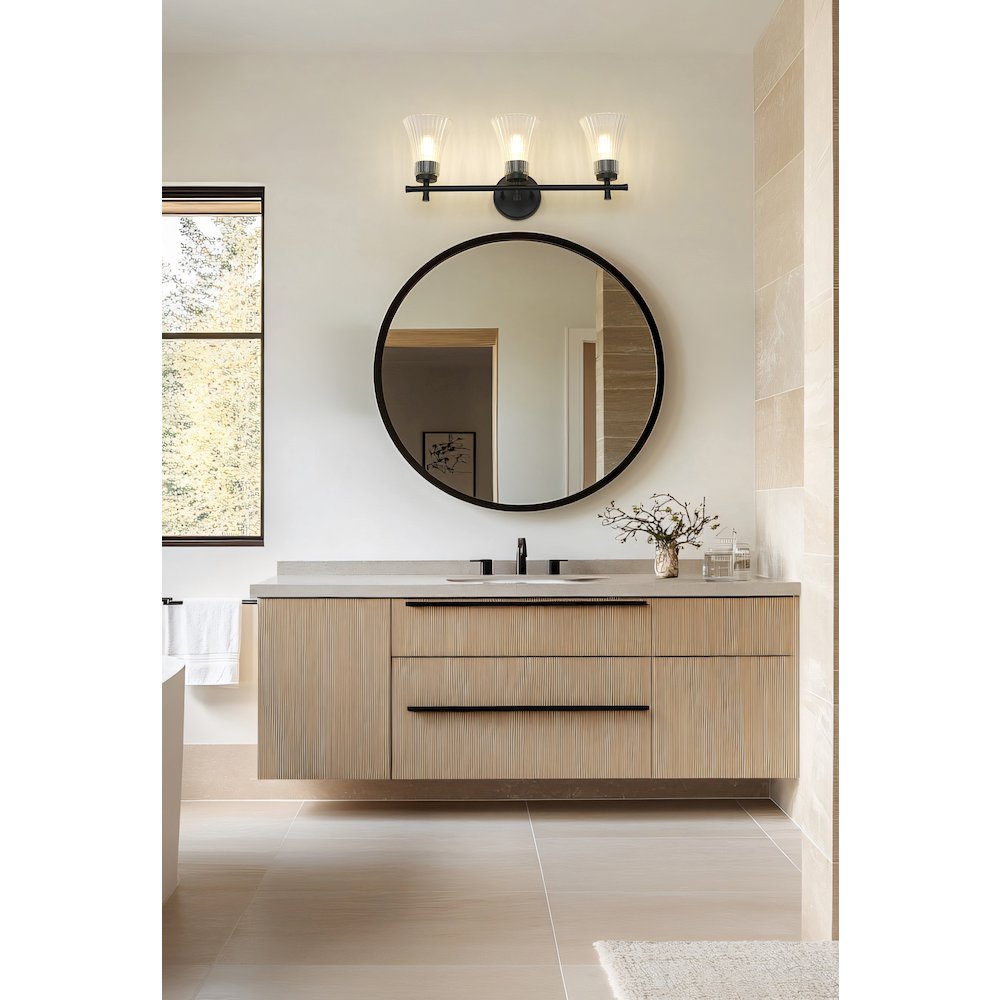 Z-Lite Belle 3 Light Vanity in Matte Black color, Steel frame. Picture 7