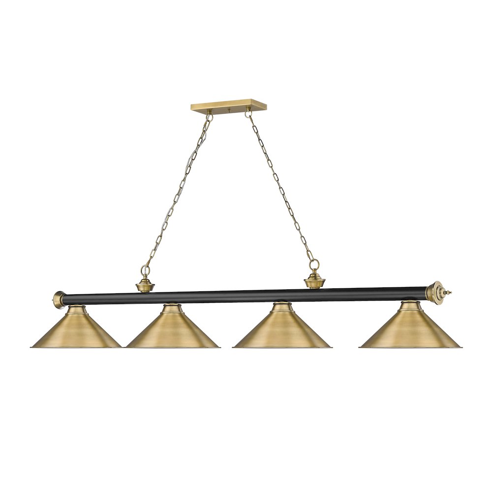 Z-Lite Cordon 4 Light Billiard, Steel Frame, Rubbed Brass Shade Color. Picture 3