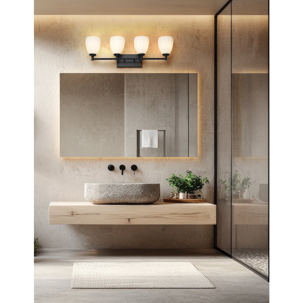 Z-Lite Oren 4 Light Vanity in Matte Black color, Steel frame. Picture 7