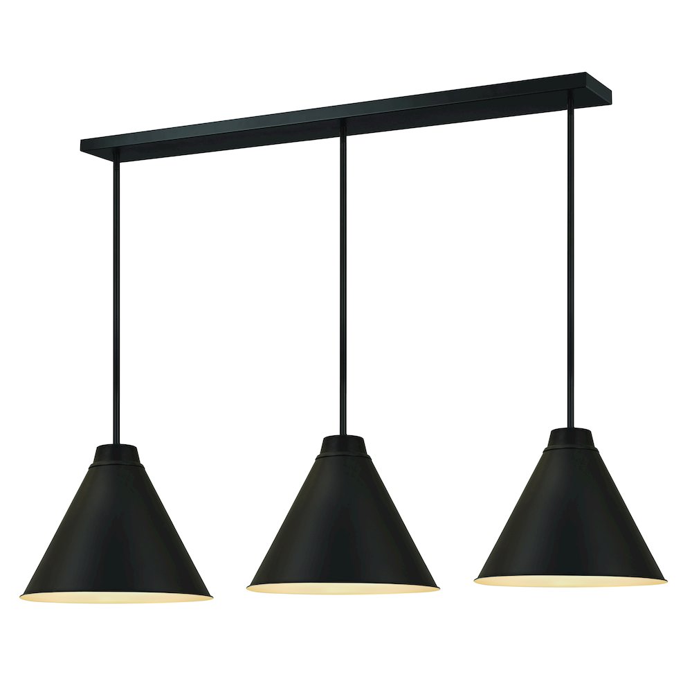 Z-Lite 3 Light Pendant, Matte Black Frame Finish. Picture 1