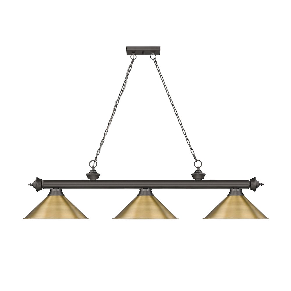 Z-Lite Cordon 3 Light Billiard, Steel Frame, Rubbed Brass Shade Color. Picture 2