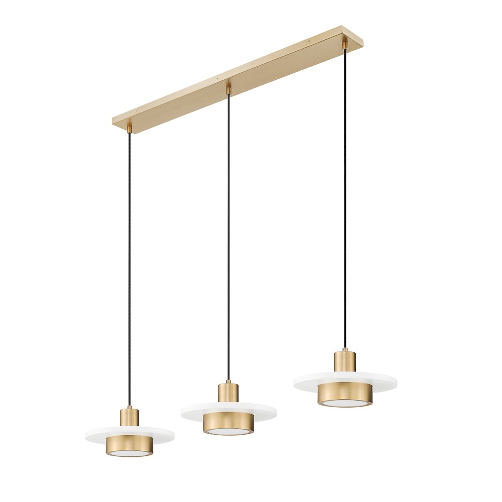 Z-Lite 3 Light Linear Chandelier, Matte White + Modern Gold. Picture 7