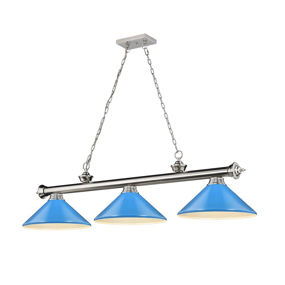 Z-Lite Cordon 3 Light Billiard, Steel Frame, Electric Blue Shade Color. Picture 1