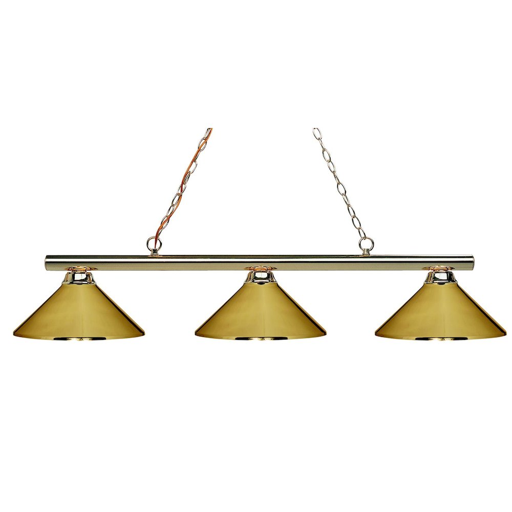 Z-Lite Sharp Shooter 3 Light Billiard, Steel Frame, Polished Brass Shade Color. Picture 1