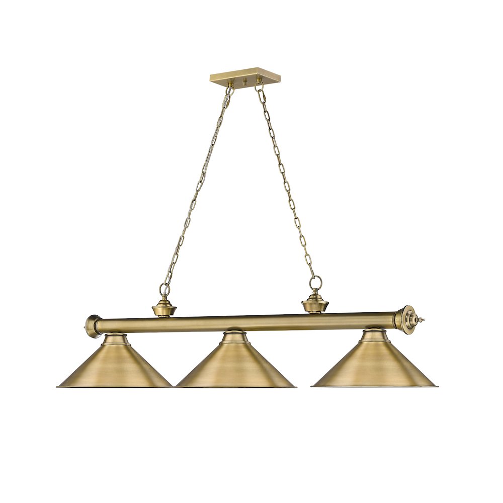 Z-Lite Cordon 3 Light Billiard, Steel Frame, Rubbed Brass Shade Color. Picture 3