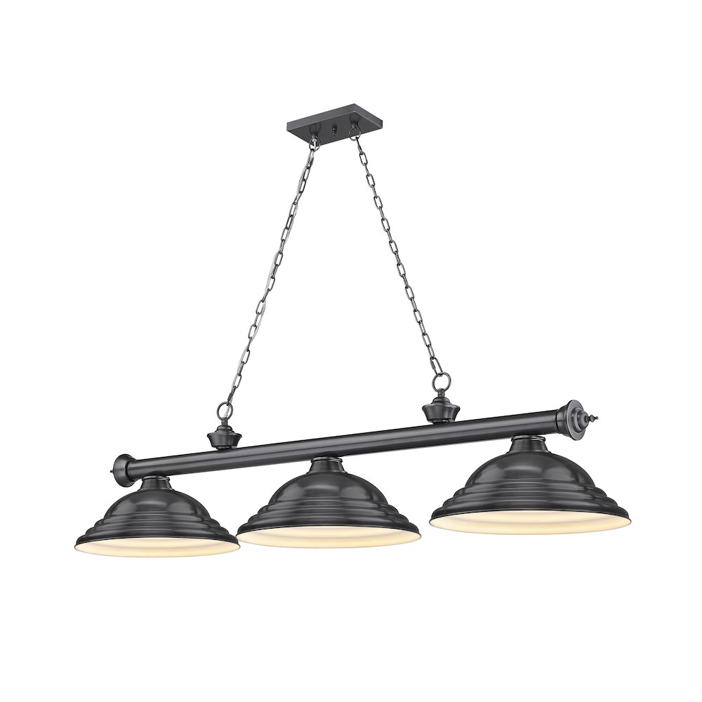 Z-Lite Cordon 3 Light Billiard, Steel Frame, Bronze Plate Shade Color. Picture 1