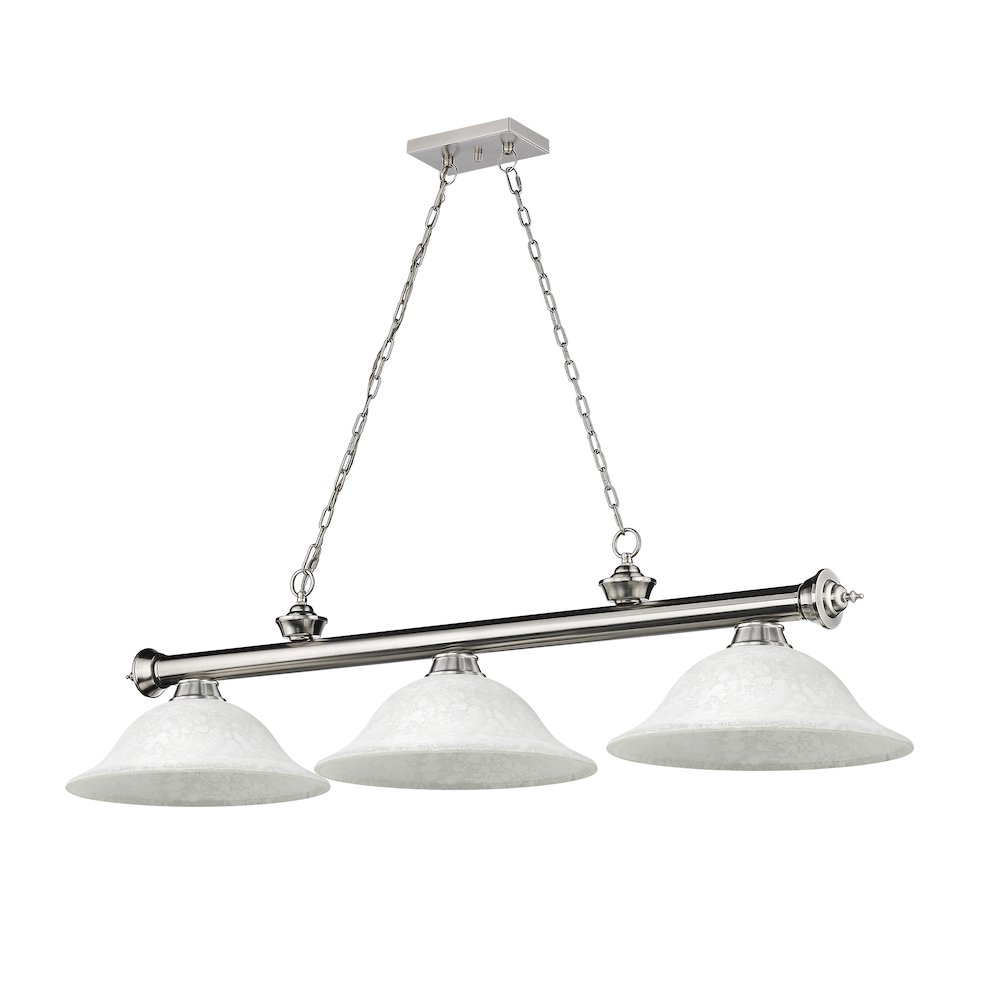 Z-Lite Cordon 3 Light Billiard, Steel Frame, White Mottle Shade Color. Picture 5