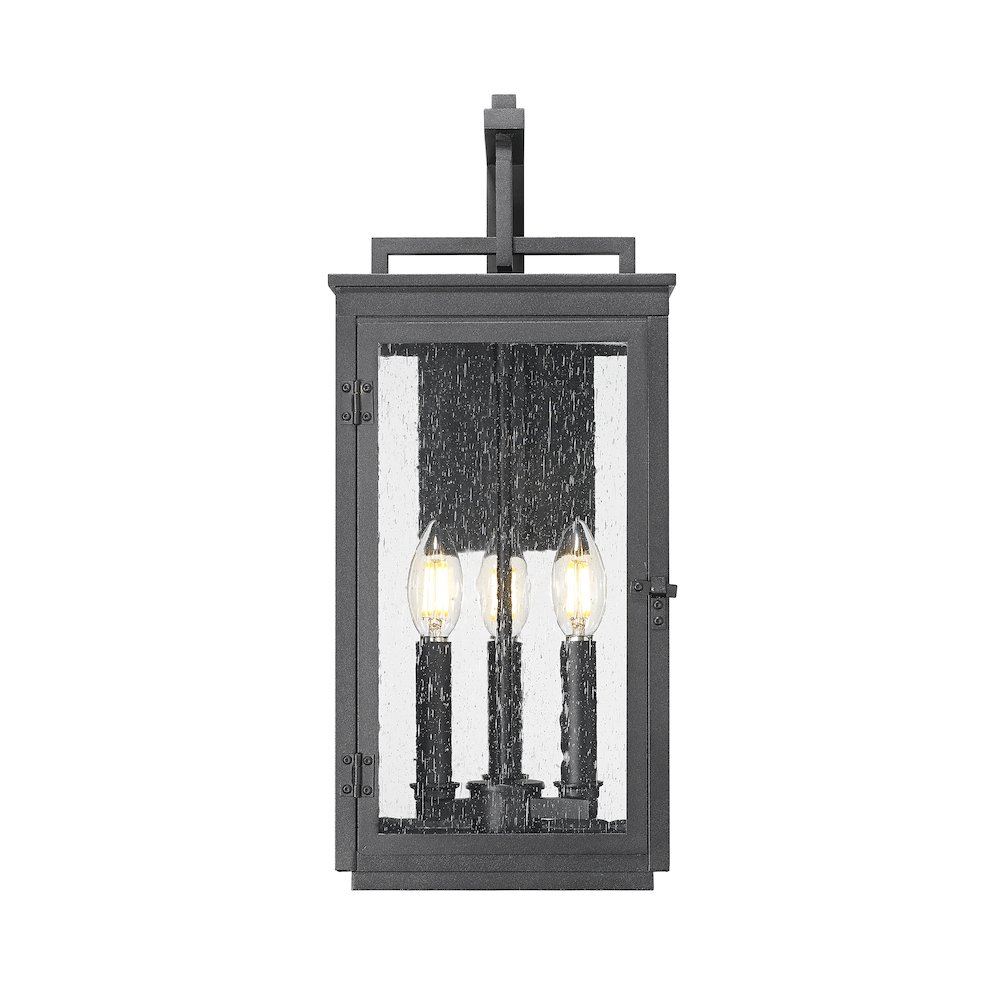 Z-Lite Hartwell 3 Light Outdoor Wall Light in Sand Black color, Aluminum frame. Picture 3
