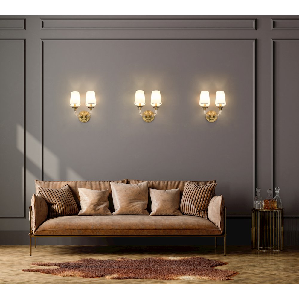 Z-Lite Katerina 2 Light Wall Sconce in Rubbed Brass Frame Finish. Picture 6