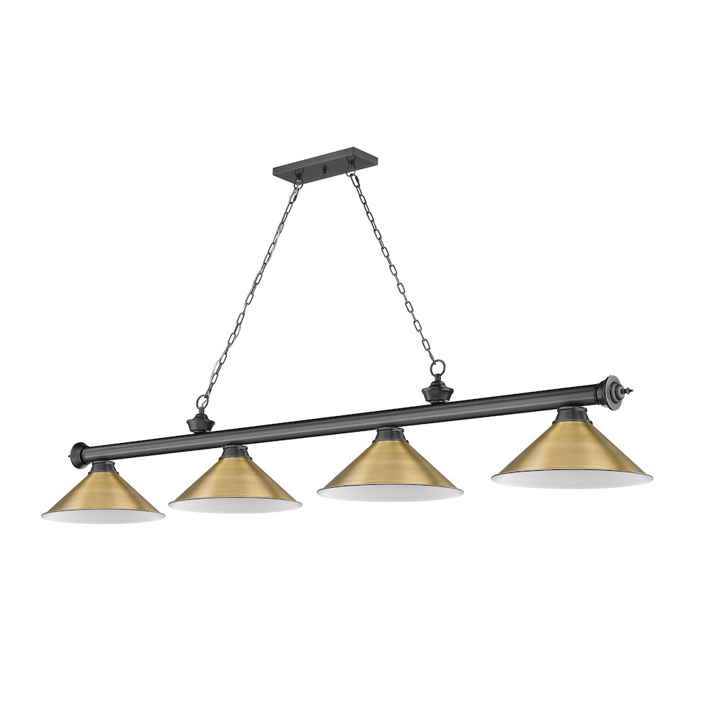 Z-Lite Cordon 4 Light Billiard, Steel Frame, Rubbed Brass Shade Color. Picture 5