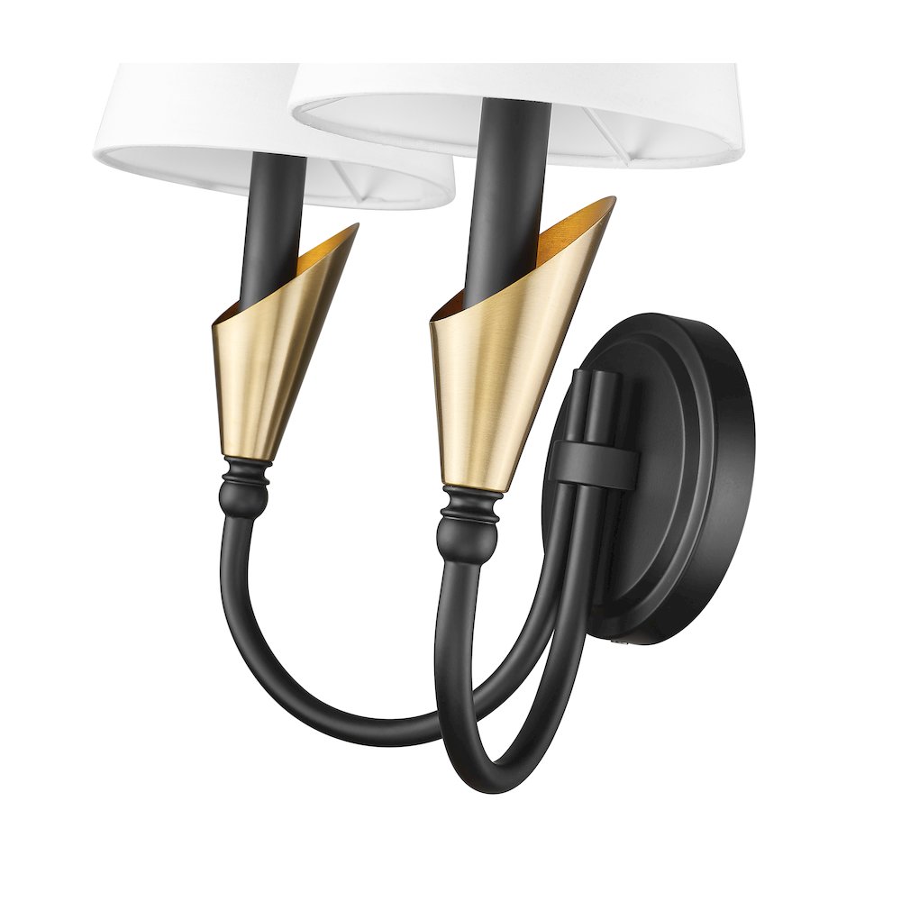 Z-Lite Claudelle 2 Light Wall Sconce in Matte Black + Modern Gold color. Picture 4
