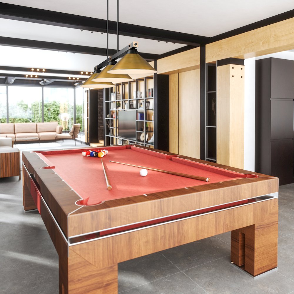 Z-Lite Bronte 3 Light Billiard, Steel Frame, Rubbed Brass Shade Color. Picture 6