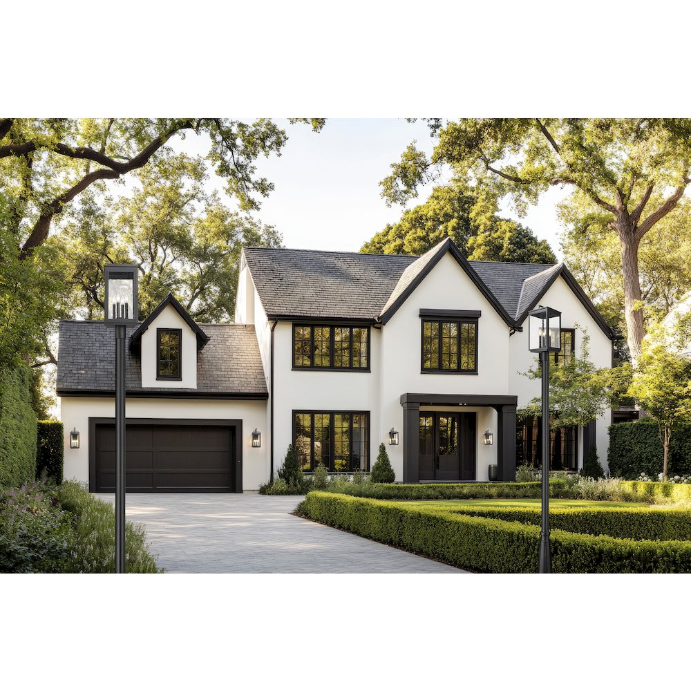 Z-Lite Hartwell 4 Light Outdoor Post Mounted Fixture in Sand Black color. Picture 7