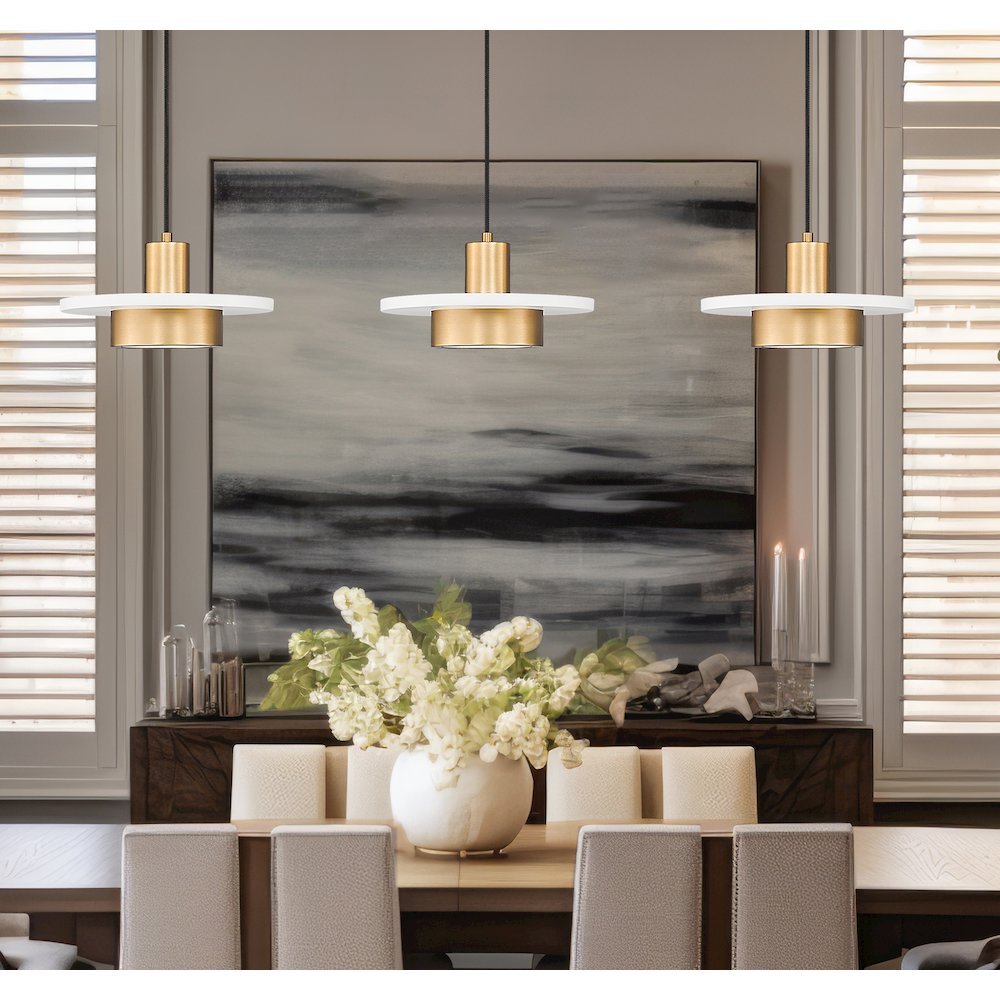 Z-Lite 3 Light Linear Chandelier, Matte White + Modern Gold. Picture 6