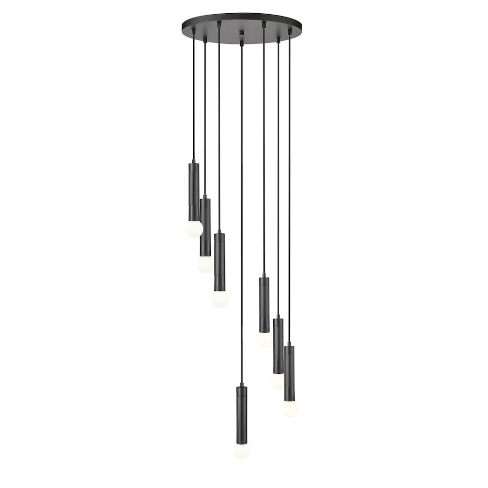 Z-Lite Stari 7 Light Chandelier in Matte Black color, Steel frame. Picture 1