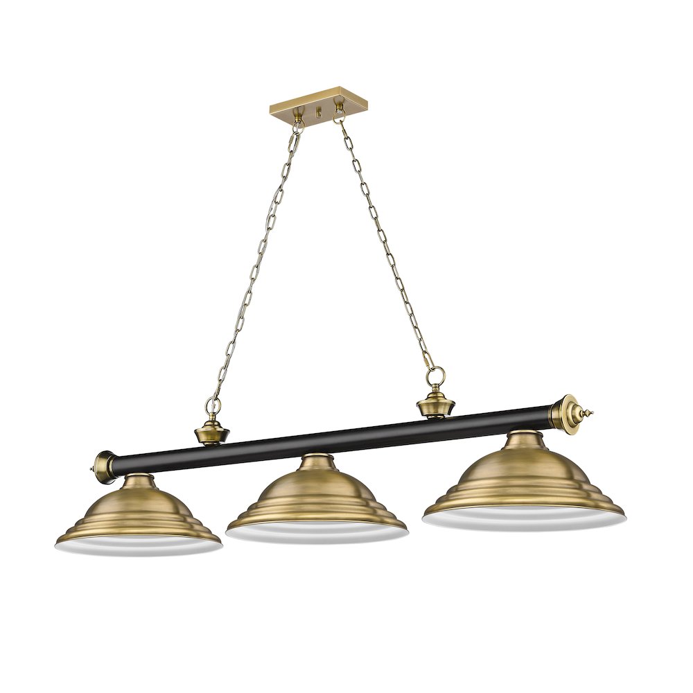 Z-Lite Cordon 3 Light Billiard, Steel Frame, Rubbed Brass Shade Color. Picture 5