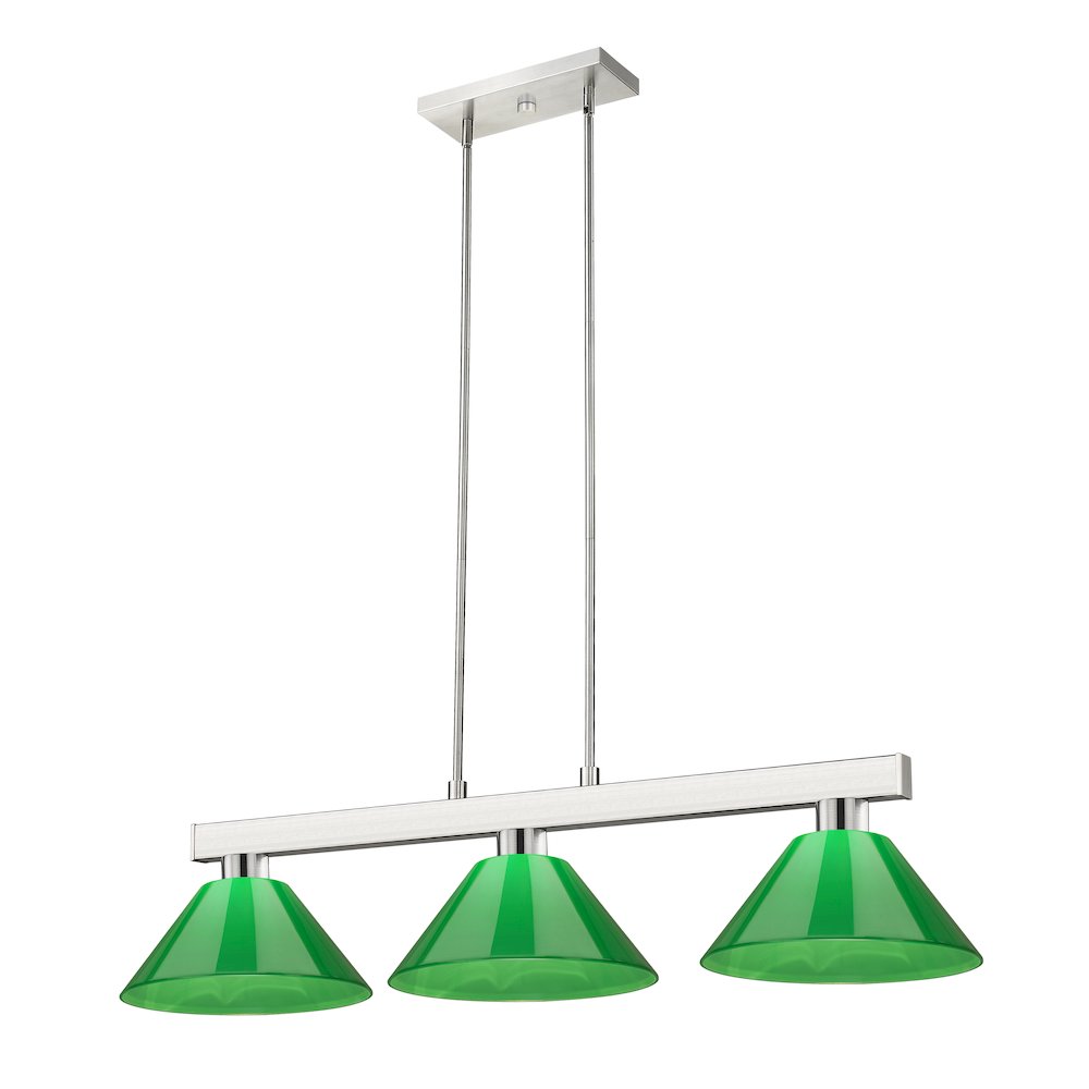 Z-Lite Cobalt 3 Light Billiard, Steel Frame, Green Shade Color. Picture 1